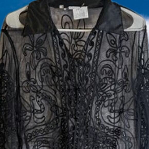 City Girl by Nancy Bolen M vintage button down sequins shear jacket. Beautiful. - Picture 2 of 3